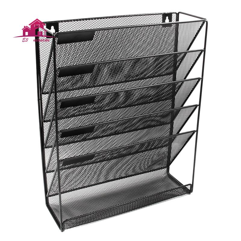Metal Mesh Wall-Mounted Magazine File Rack Office Desk 5 Layer Interval ...