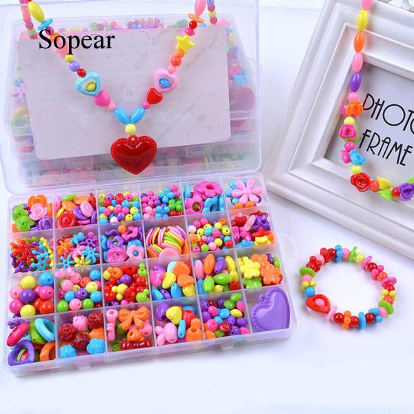 DIY Bead Kit 24 Grids Plastic Beads Set for Kids Crafts and Jewelry Making