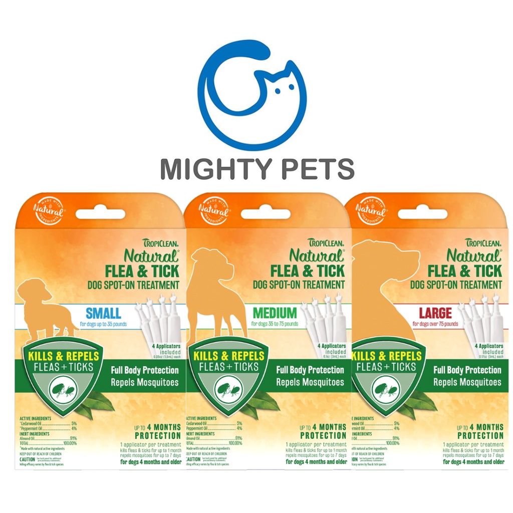 Tropiclean Natural Flea & Tick Spot on Treatment For Dogs, 4 packs ( 3