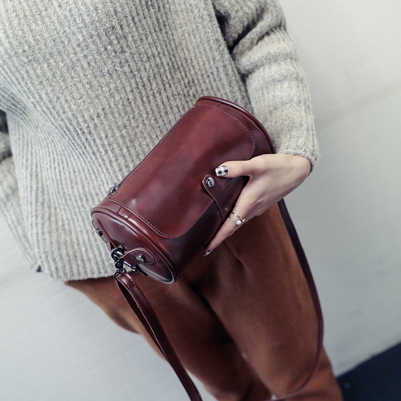 READY STOCK Women Retro Circle Round Cylinder Sling Bag PU Mini