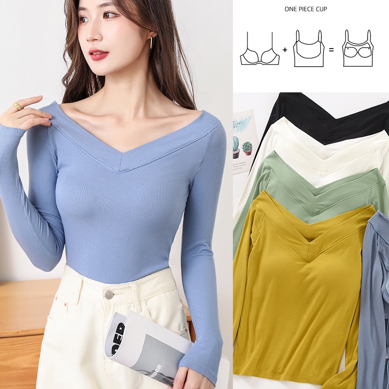 Women's Korean Style New Casual 2 In 1 V Neck T-shirt High Waist Top ...