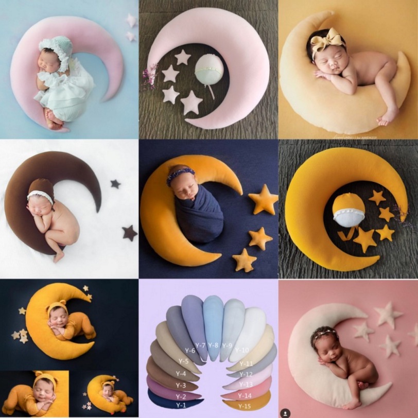 Infant Baby Hat Posing Beans Moon Pillow with 4 Stars Set Newborn