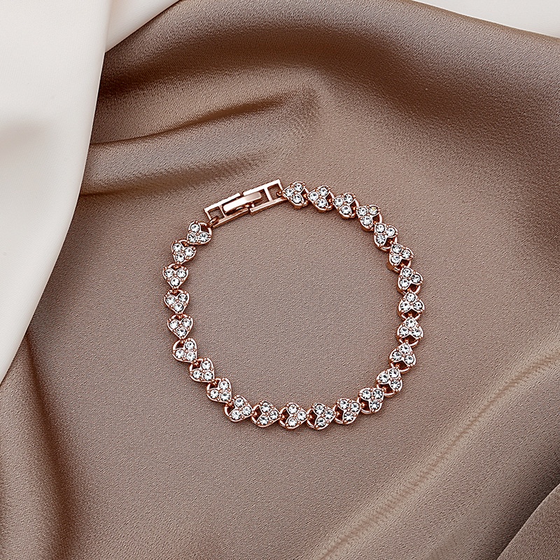 Sweet Girl [Ready Stock Immediate Shipping] Korean Jewelry Female Diamond Love Heart Bracelet Heart-Shaped Electroplating Real Gold Couple Gift
