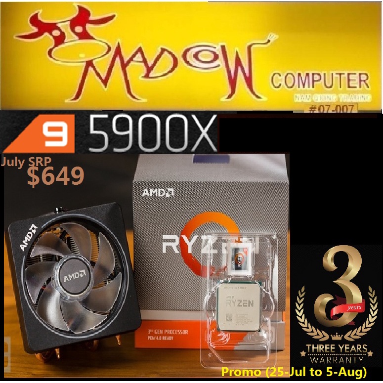 Amd Ryzen 9 5900x 12 Core 24 Thread Unlocked Desktop Processor Without Cooler3y Local Stock 2610