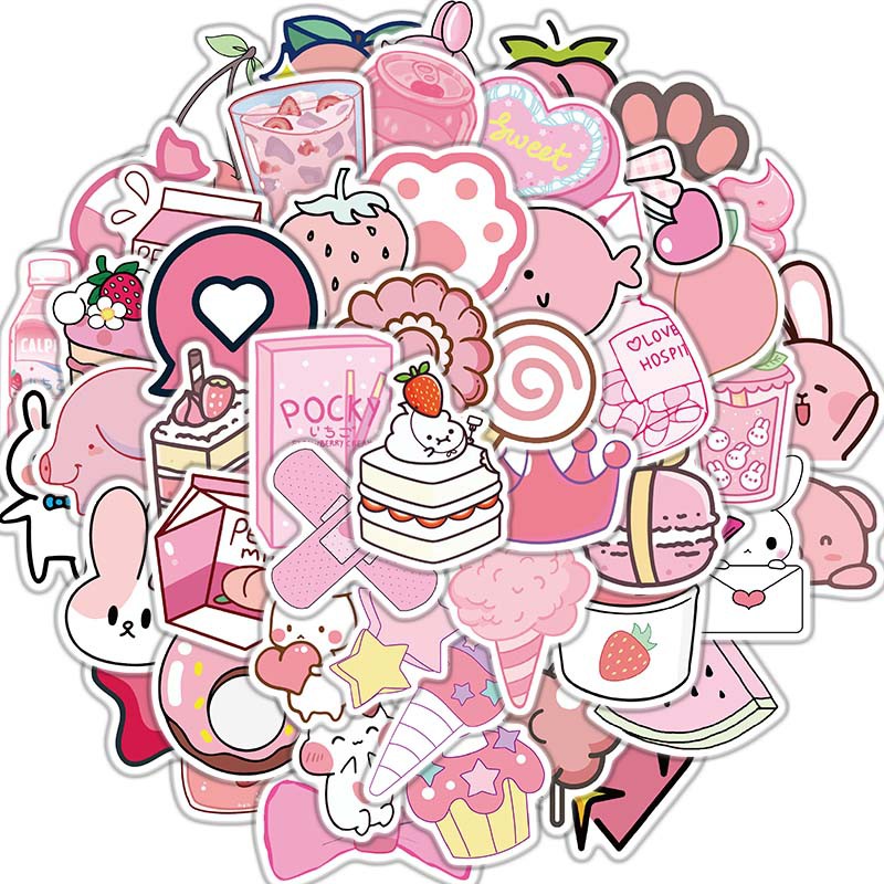 [Big Sticker] 50pcs Pink Vsco Girl Waterproof Vinyl Ins Aesthetic Diy