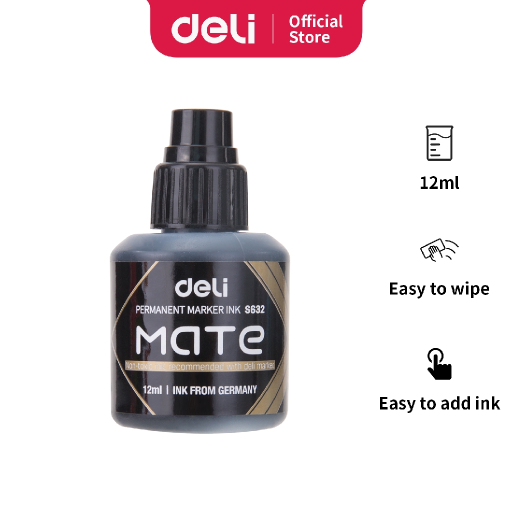 Deli Isi ulang tinta Spidol Permanen [12 mL] - Hitam Merah Biru Cepat Kering tahan air ES632 - Gambar 3