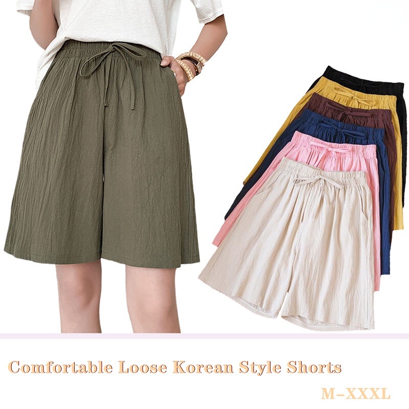 Women's Simple Loose Korean Solid Color Shorts Mid-length Five-point ...