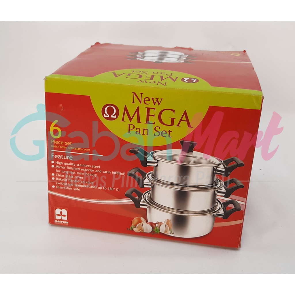 Maspion Pan NEW OMEGA SET 18/22 CM STAINLESS STEEL Glass Lid | Shopee ...