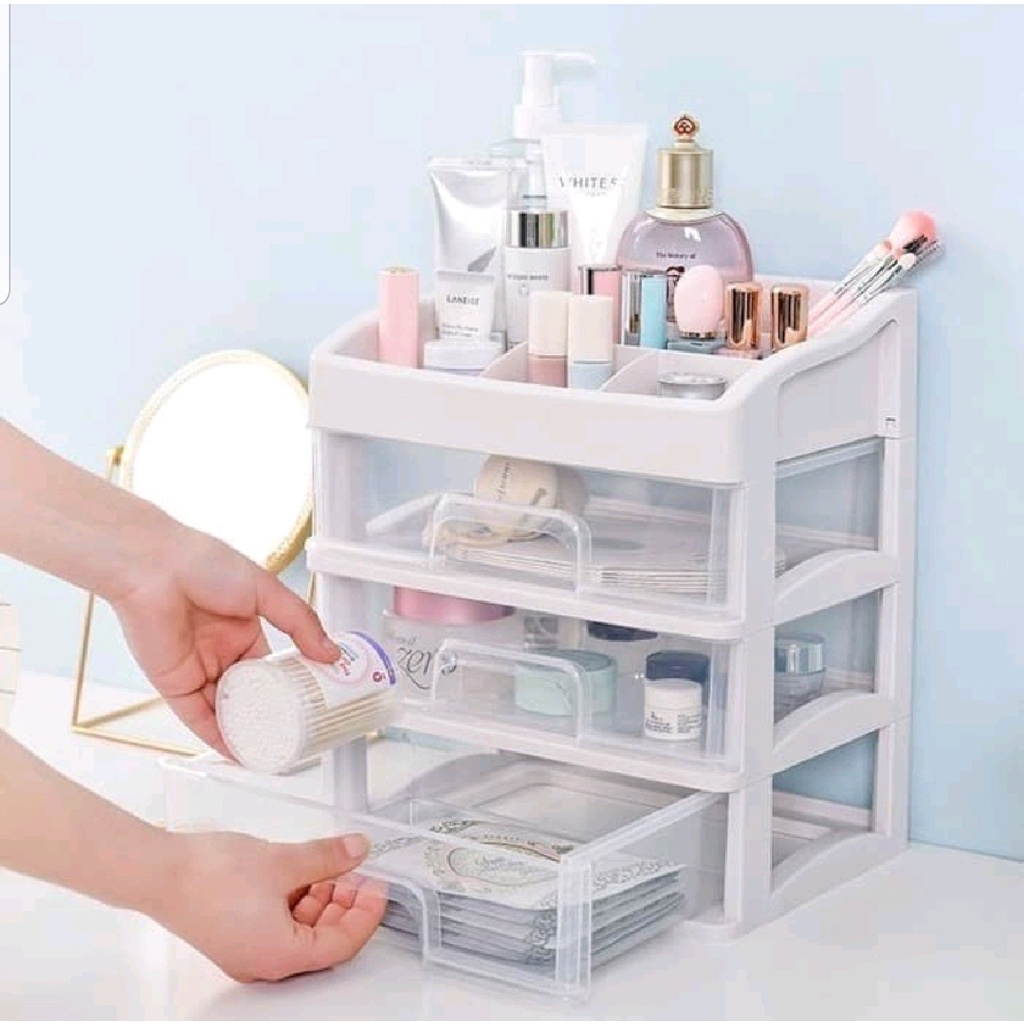 Rak Kosmetik 3 Tingkat Multifungsi Laci Plastik - Gambar 3