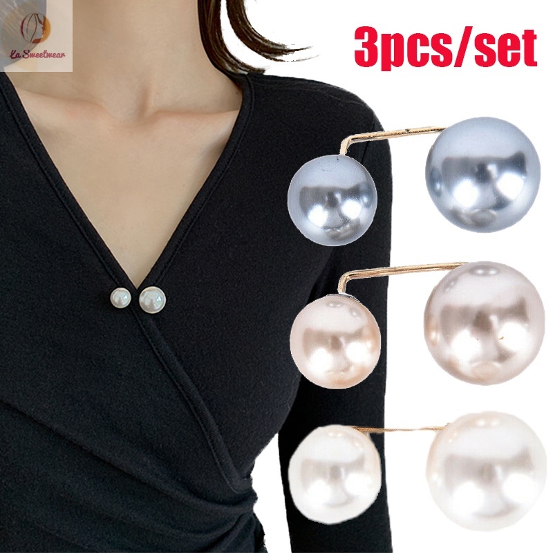 3Pcs INS Fashion Double pearl Brooch/Artificial Pearl Cardigan Pins ...