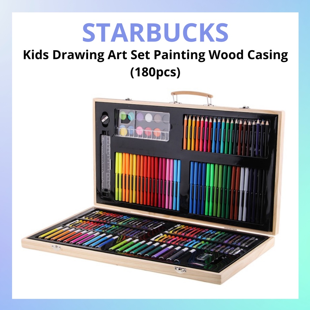 Kids Drawing Art Set Painting Premium Wood Casing (180pcs) 木盒180画笔 ...