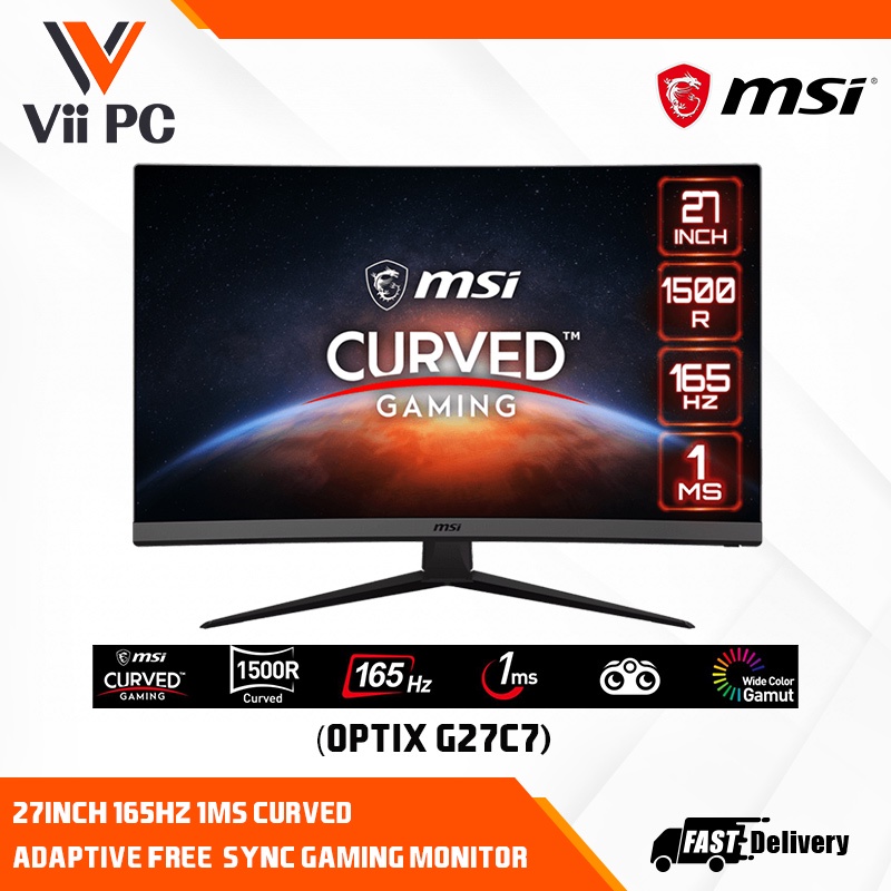 Msi Optix G27c7 Curved Gaming Monitor 27inch 165hz 1ms With Adaptive 