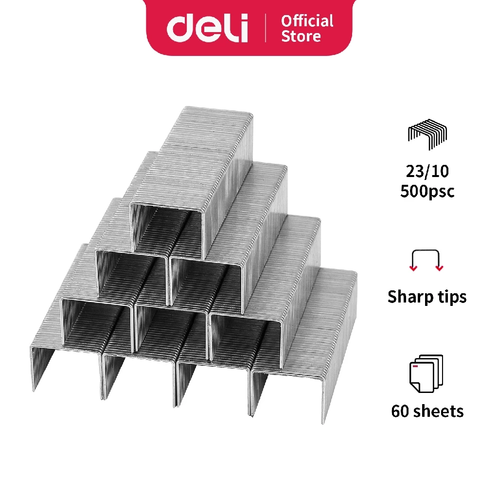 Deli Isi Staples Stapler Refill 23 10 500pcs box Berlapis seng Zinc Plated E0015