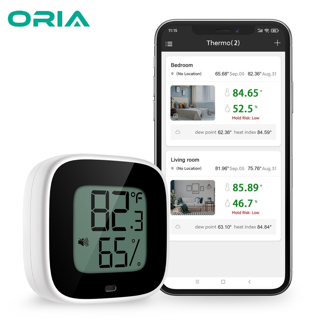 ORIA Wireless Bluetooth 5.0 Thermometer Hygrometer with Screen Data