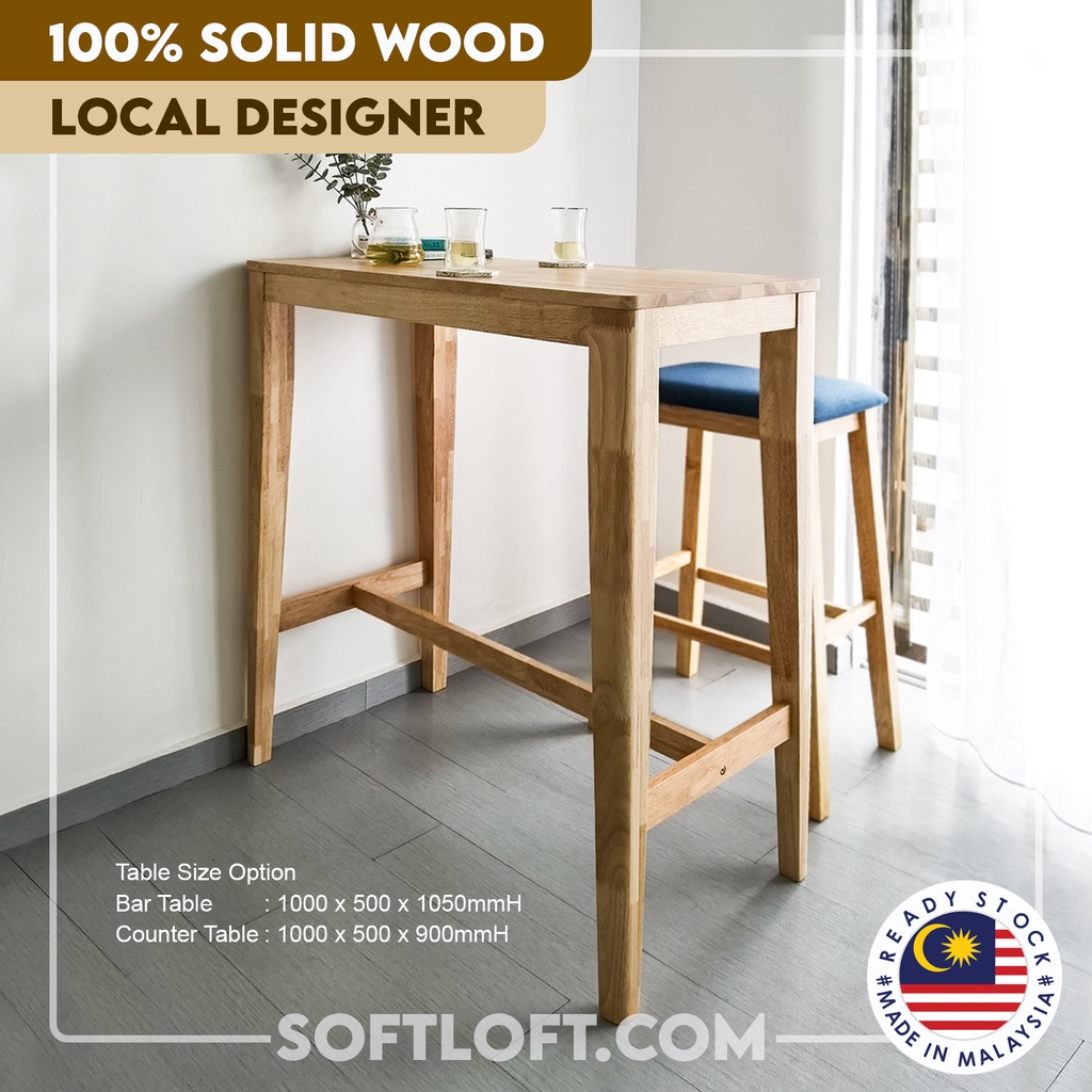 100% Solid Wood BTS Bar Tall Table Simple Design High Wooden Desk ...