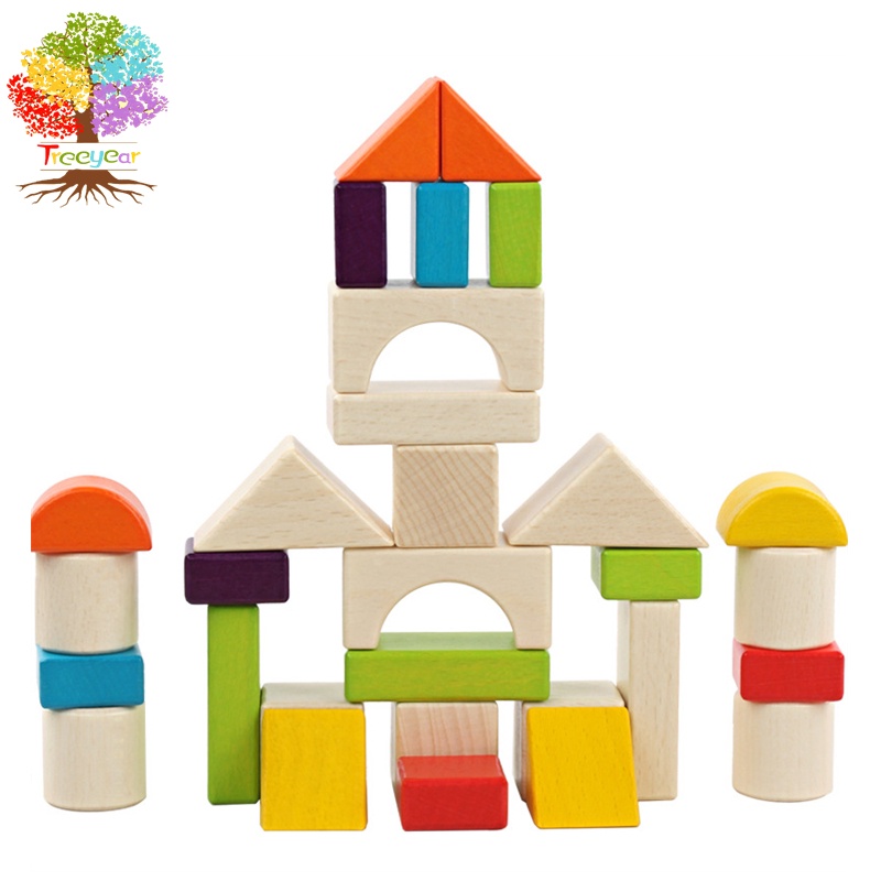 Treeyear Large Wooden Building Blocks Set Educational Preschool