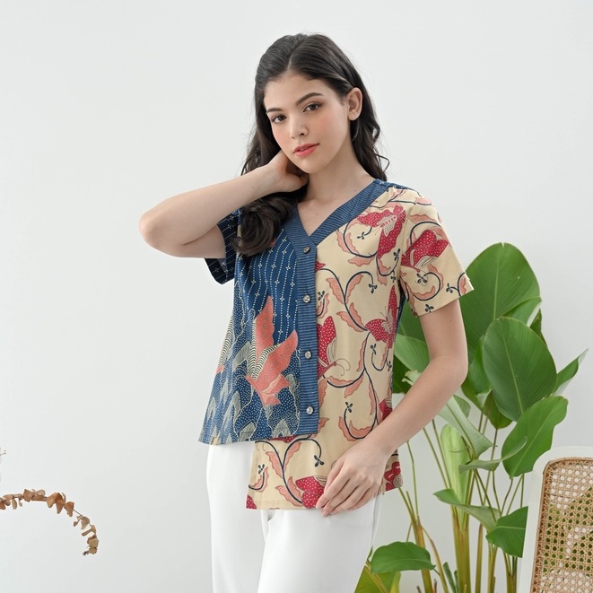 Blu Batik Top Modern Women S Batik Batik Uniform Office Batik Shopee Singapore