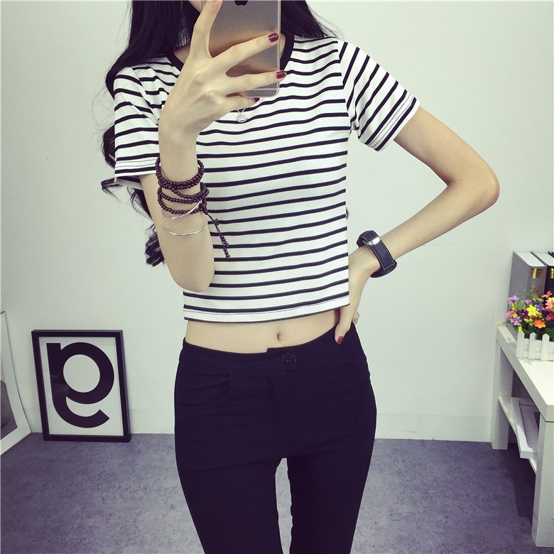 Korean Fashion Summer Tee Stripe Crop Top Stripe Shirt Ulzzang Fashion Shopee Singapore