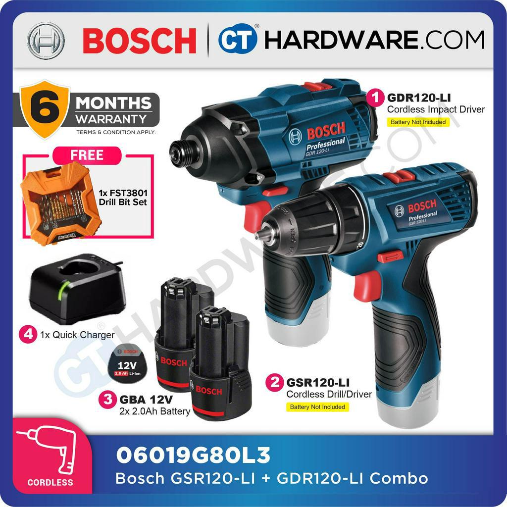 BOSCH 06019G80L3 COMBO SET GSR120LI CORDLESS DRILL DRIVER GDR120LI IMPACT DRIVER COME WITH 2x 2.0AH BATTERY CHARGER Shopee Singapore