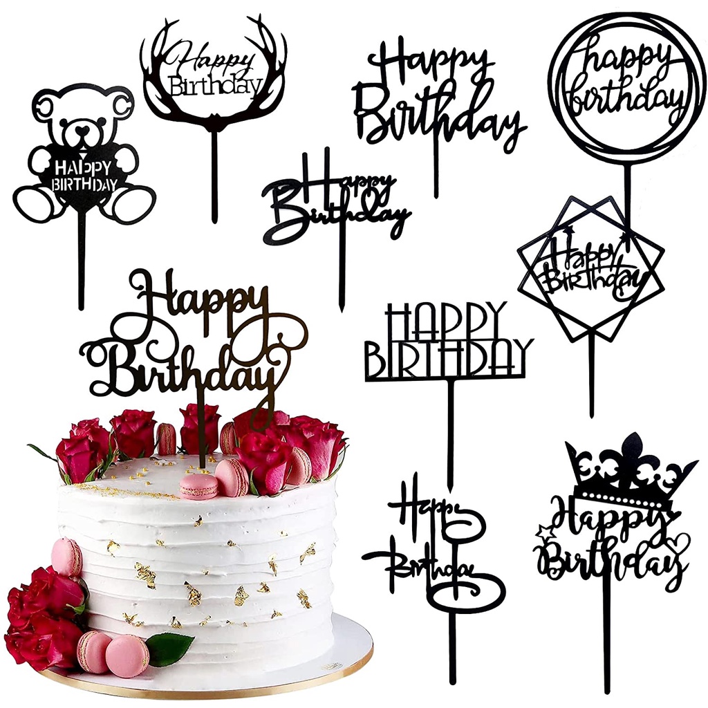 Back Acrylic Happy Birthday Cake Topper Birthday Sign Cupcake Toppers ...