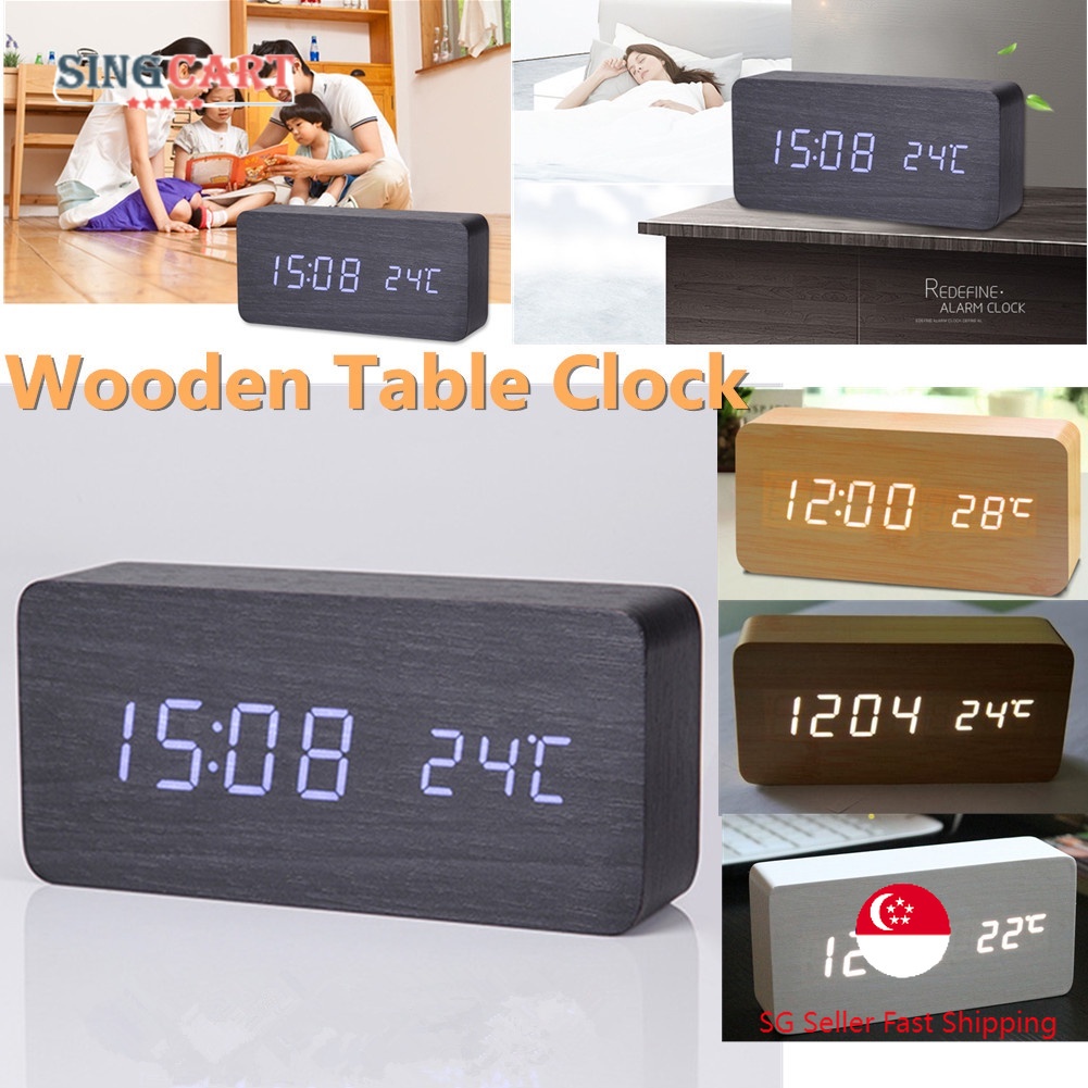 [SG Local Seller] Digital LED Wooden Clock Sound Control Alarm Clock