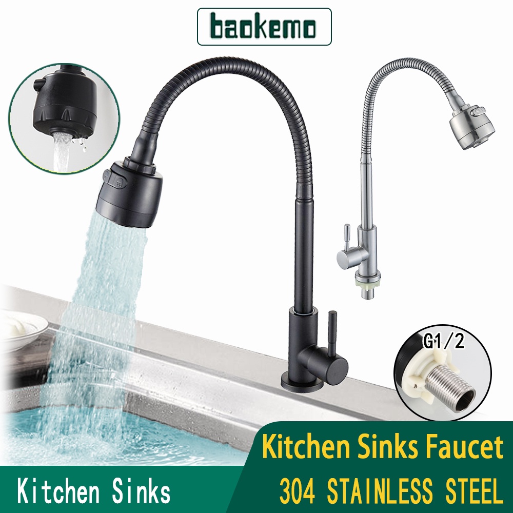 baokemo Kitchen Faucets Single Cold Water Tap 304 Stainless Steel