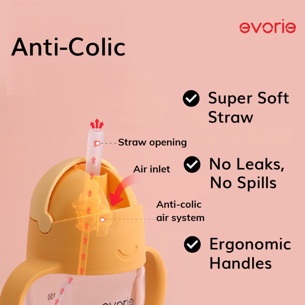 Evorie Tritan 360 Silicone Straw Sippy Cup, 200mL, Toddler Water Bottle