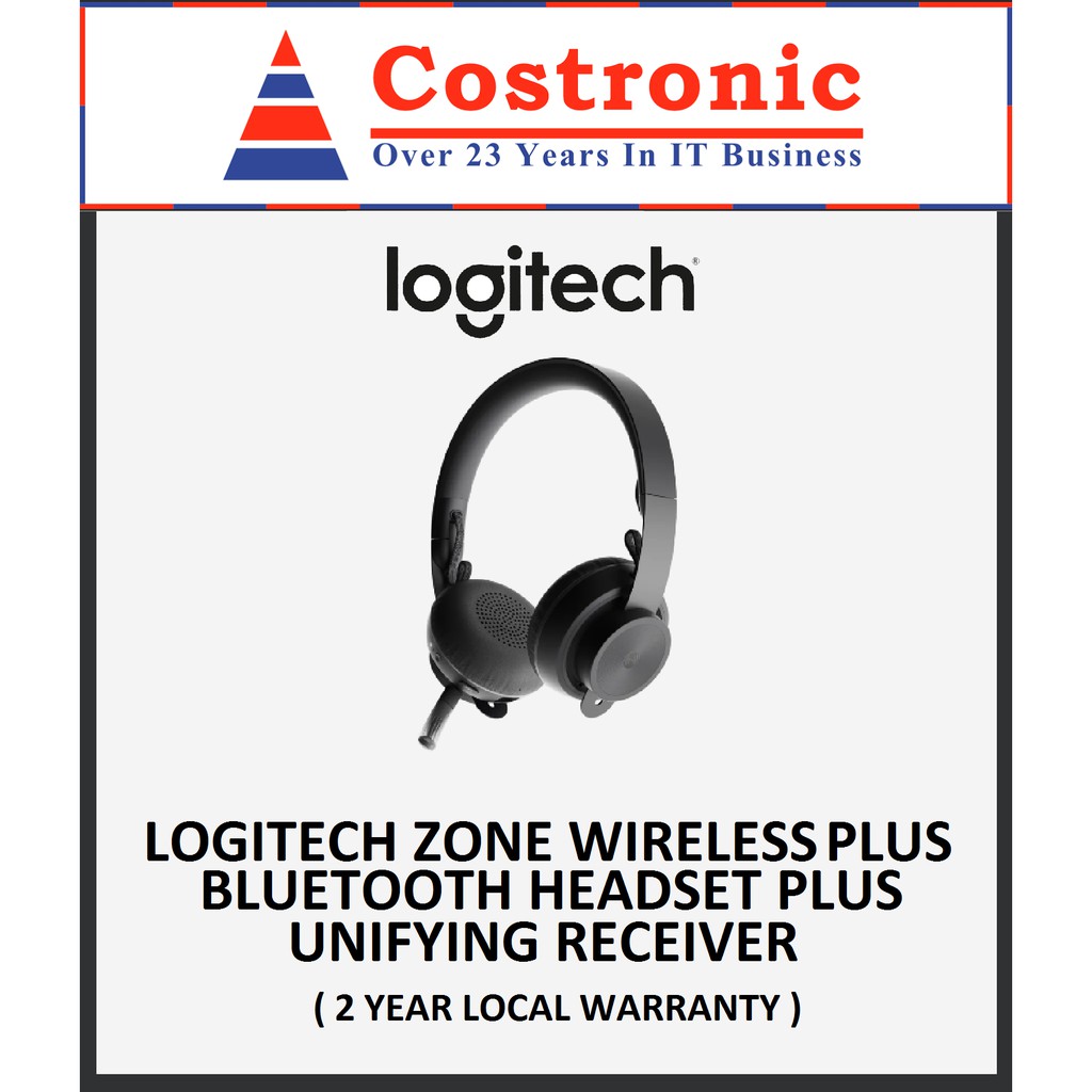 LOGITECH ZONE WIRELESS PLUS BLUETOOTH HEADSET WITH UNIFYING RECEIVER ...