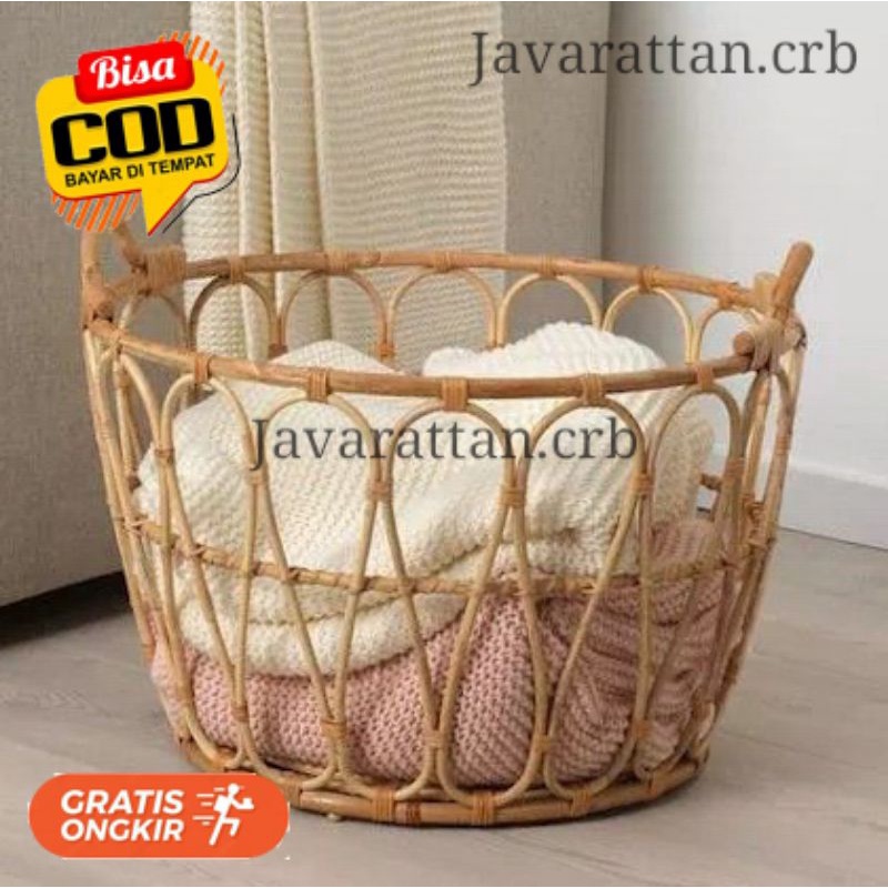 Round Rattan Clothes Laundry Basket / Multipurpose Rattan Basket ...