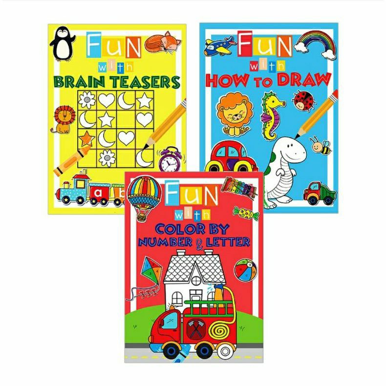 FUN WITH ACTIVITY SET OF 3 (BRAIN TEASERS, HOW TO DRAW, & COLOR BY ...