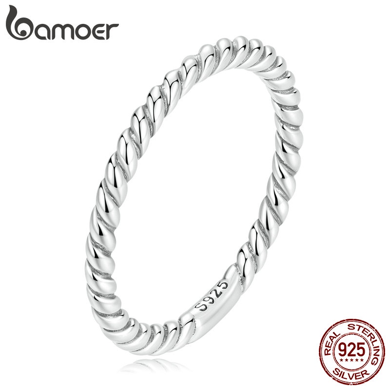 Bamoer Ring 925 Silver Simple Braided Jewelry For Women Fashion Accessories