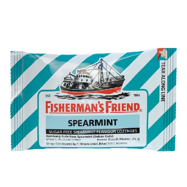 FISHERMAN'S SUGAR FREE SPEARMINT 25 GR / PERMEN PELEGA TENGGOROKAN / PERMEN PEREDA BATUK BEBAS GULA - Gambar 2