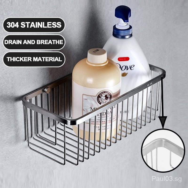 304 Stainless Steel Wall Bathroom Storage Rack Pulled Square Basket ...