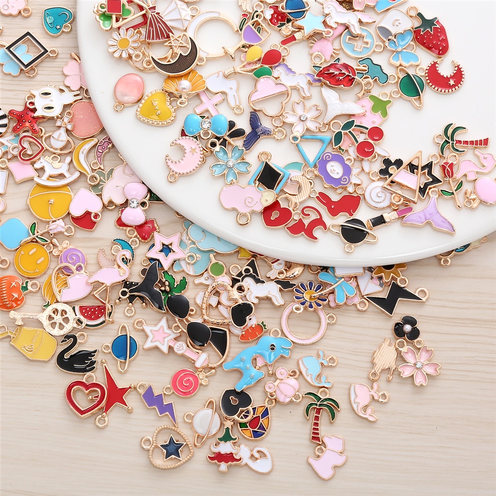 50Pcs Set Girly Colorful Enamel Charm Dangles Fashion Casual Style Women s Bracelet DIY Jewelry Making Supplies Pendants Necklace Earring