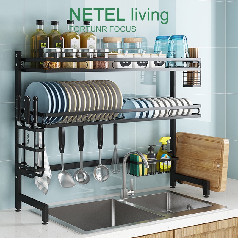 NETEL Kitchen Organizer Rack Sink Dish Rack Stainless Steel Kitchen Dish Drainer Shopee Singapore