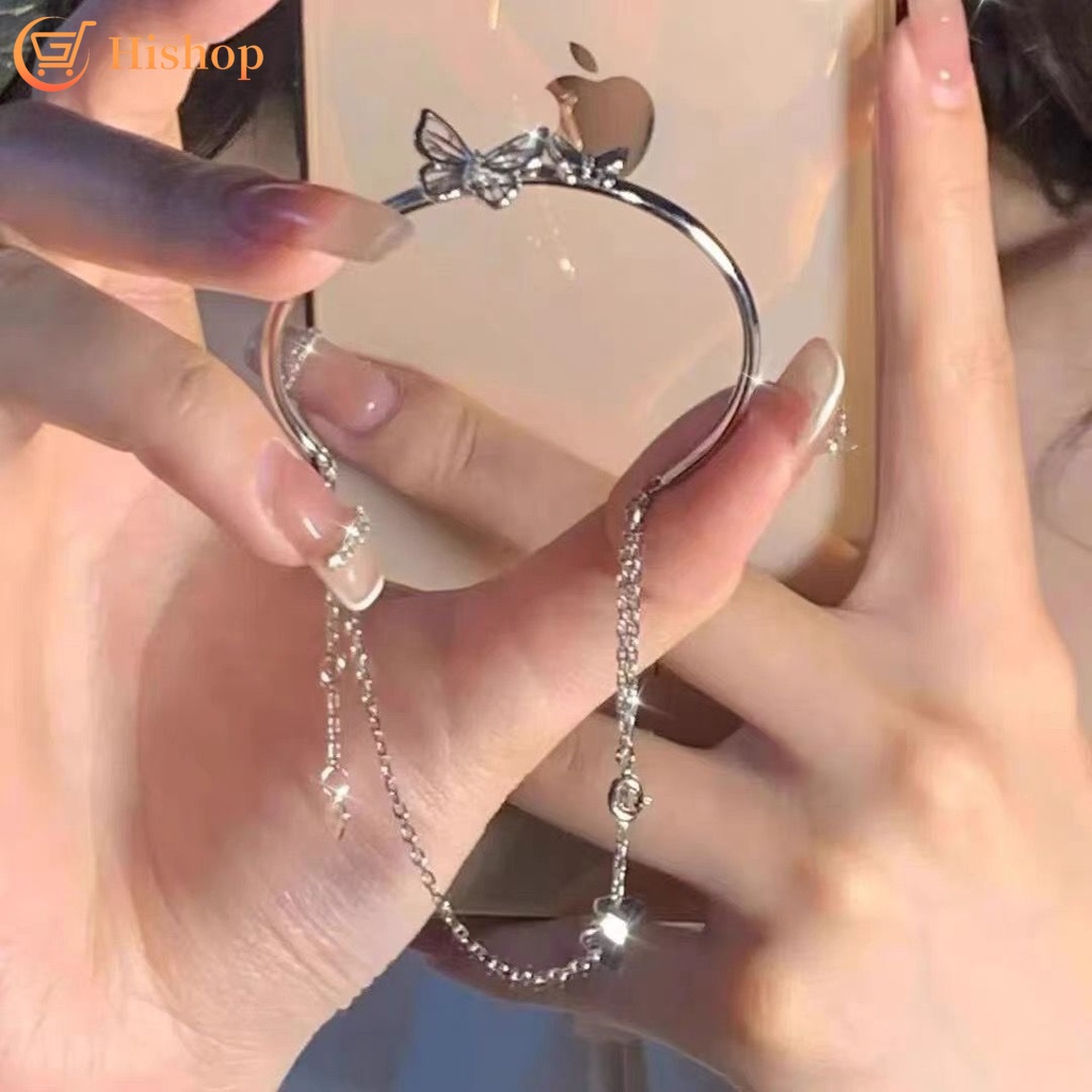 Silver Chain Bracelet for Women Butterfly Bangles Accessories Jewelry