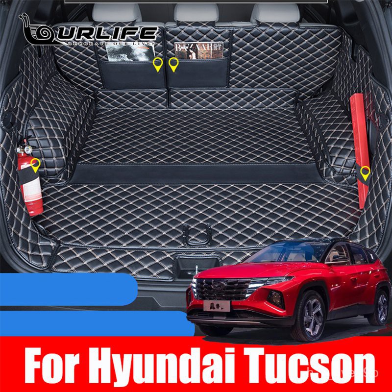 Leather Car Trunk Mat Trunk Boot Mats Liner Pad Cargo Liner Floor Catpet  For Hyundai Tucson 2021 NX4 Accessories YcwC