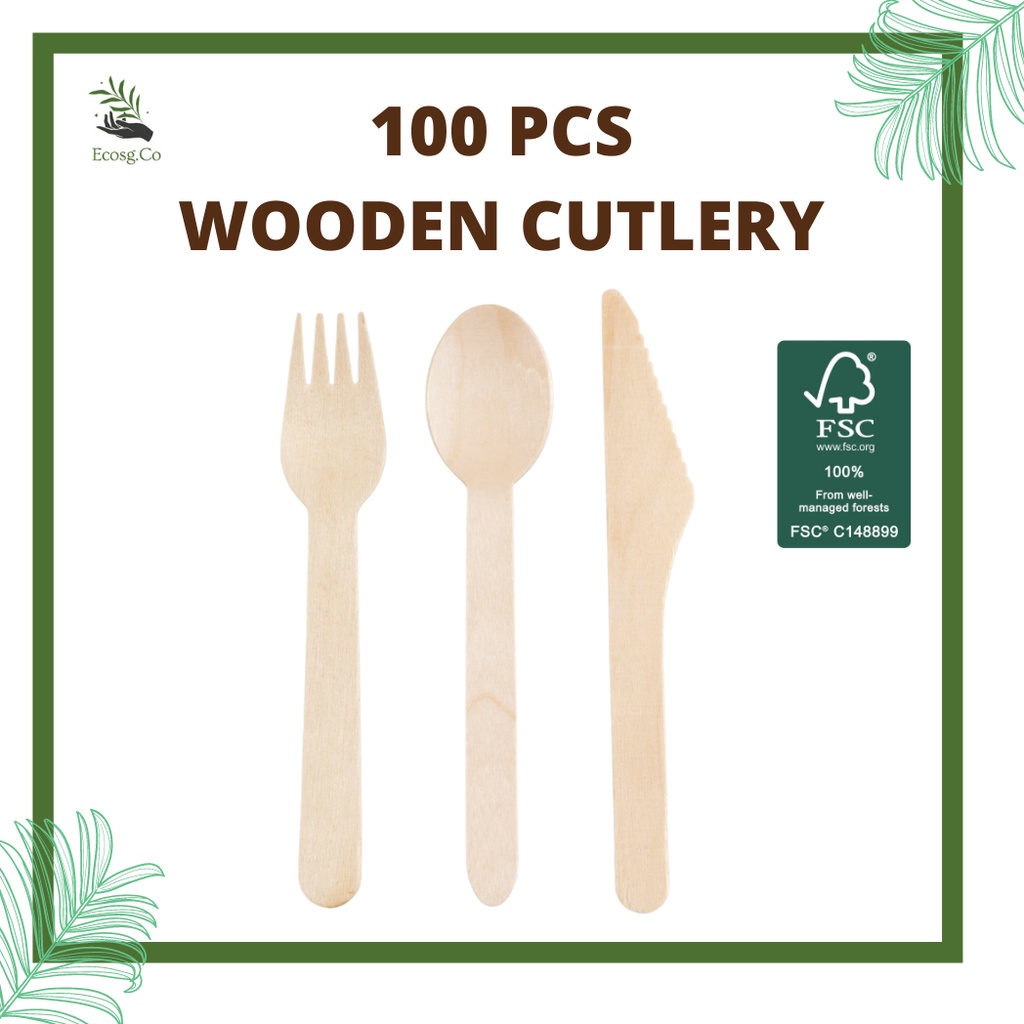 (SG LOCAL SELLER) 100 PCS Disposable Wooden Spoon,Wooden Fork, Wooden ...