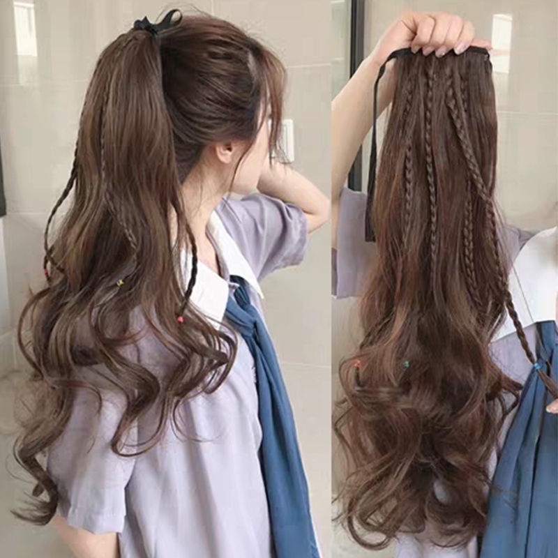 Wig Ponytail Female Long Curly Hair Bandage Style Pear Flower Fake Ponytail Big Wave Lifelike Mid length Short Wig Shopee Singapore