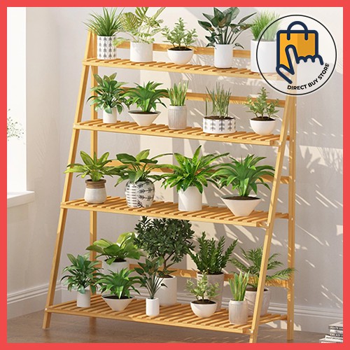 DBS Foldable Bamboo Rack Balcony Plant Stand Flower Pot Holder Shelf ...