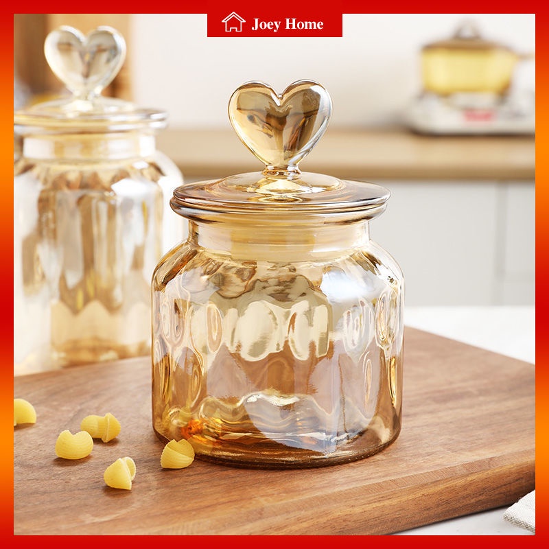 Glass Airtight Jar Creative Love Storage Transparent Amber HighValue Snacks Candy Bottle Home