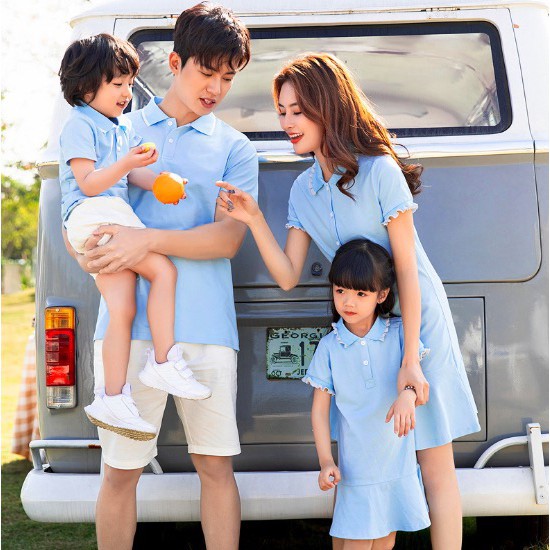 ROCKYSTUDIO Matching Outfits Polo Shirt Men Boy Tee Women Girl Dress Family Tee