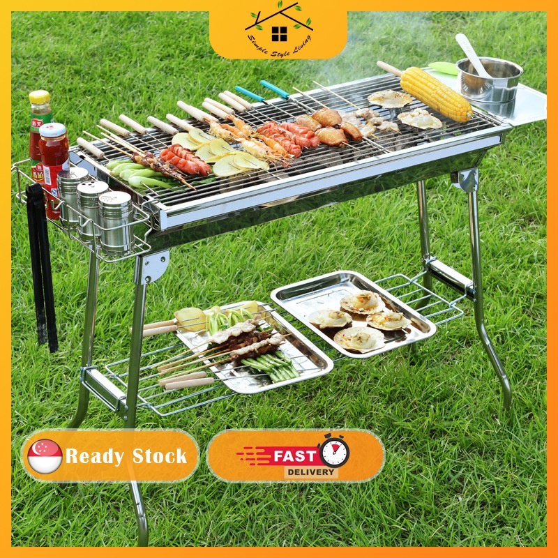 Stainless Steel BBQ Pit Folding Grill Portable Barbecue Grill Shopee