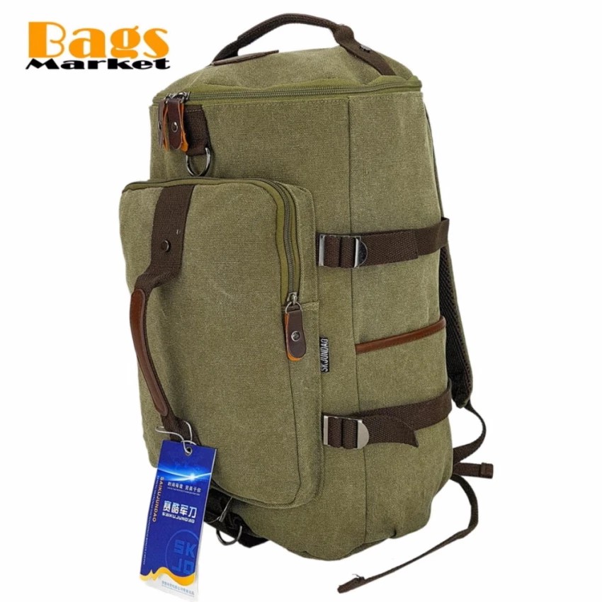 Backpack (Canvas) Large Cylinder Bag Vintage Green Shopee