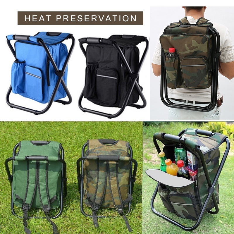 Folding Camping Fishing Chair Stool Backpack with Cooler Insulated ...