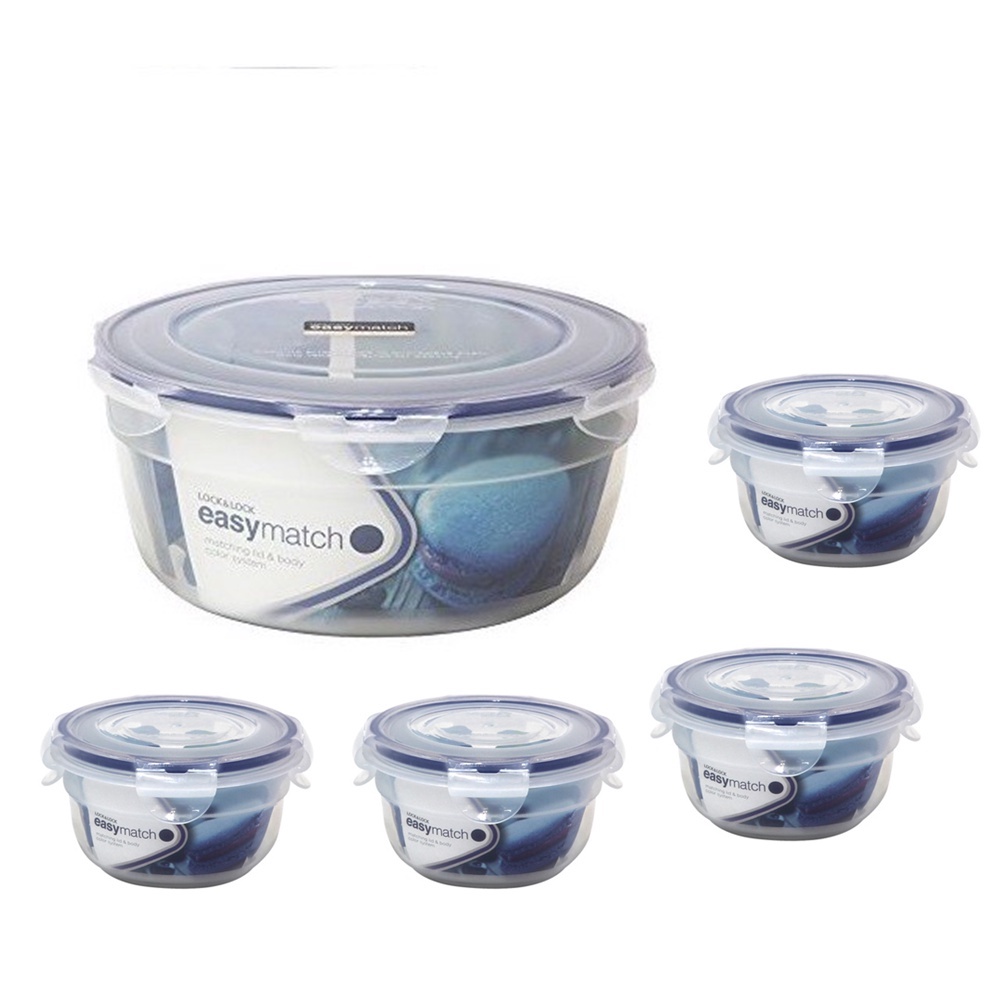 LocknLock Easy Match Round Food Container Salad set, macaron blue (5L ...