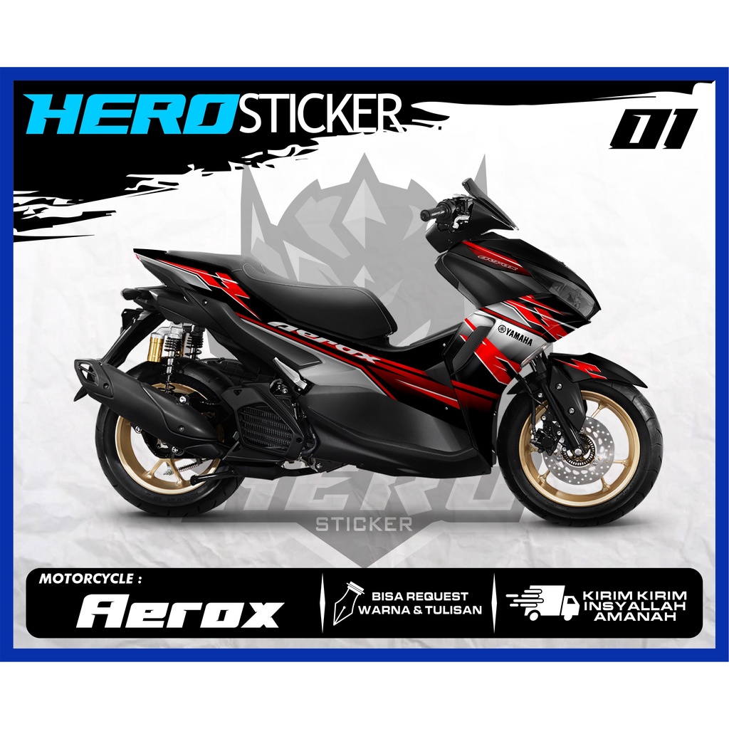 Decal sticker YAMAHA AEROX matic racing striping motif FULLBODY-ALL NEW ...