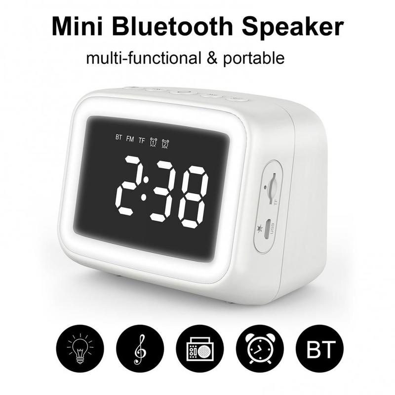 Bluetooth Wireless Speaker Mirror Alarm Digital Clock LED with FM Radio