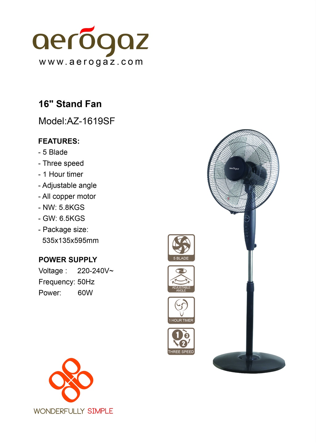 Aerogaz16inch Stand fan (AZ 1619SF) | Shopee Singapore