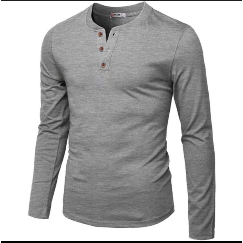 PRIA Plain Long Sleeve Button-Up T-Shirt/henley T-Shirt/mandarin Button ...
